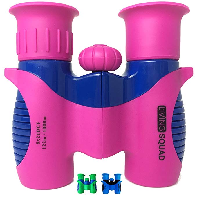 Living Squad Kids Binoculars 8x21 - Shock Proof Toy Binoculars Set - High Resolution & Real Optics for Bird Watching, Hunting & Hiking- Birthday Present for Girls & Boys, Top Outdoor Gift for Children