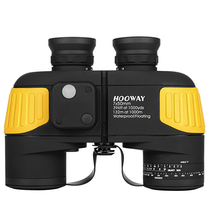Hooway 7x50 Waterproof Fogproof Marine Binoculars w/Internal Rangefinder & Compass for Navigation,Boating,Fishing,Water Sports,Hunting and More