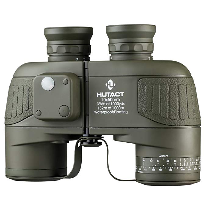 HUTACT Military Binoculars Adults 10x50, Built-in Compass Range Finder Bird Watching Large Eyepiece Lens, Large Field Vision, Suitable Hunting, Cross-Country Travel