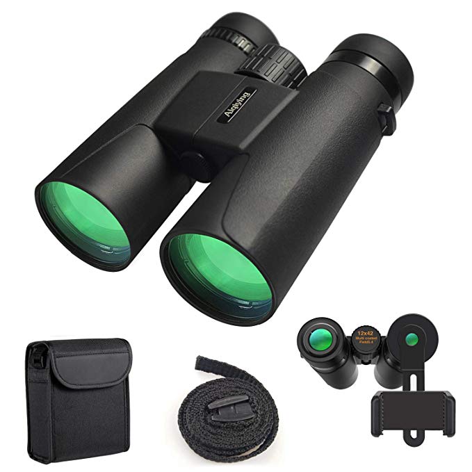 Binoculars for Adults, 12X42 Low Night Vision Binoculars Professional HD Compact Durable Folding Waterproof & Fogproof Roof Prism Binocular Scope for Bird Watching Travel Stargazing Hunting Concerts