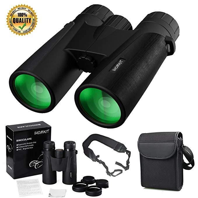 Binocular for Adults,IHOMKIT 12x42 Binocular Telescopes, Professional HD Compact Waterproof and Fogproof Binoculars Sports BAK4 Prism FMC Lens for Outdoor Bird Watching Hiking Travel Hunting,Black