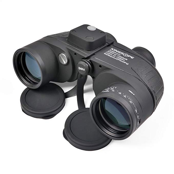 Kingscope 7X50 HD Military Marine Binoculars with Illuminated Reticle Rangefinder & Compass, BAK4 Porro Prism - Floating/Waterproof / Fogproof for Navigation, Boating, Fishing, Water Sports, Hunting