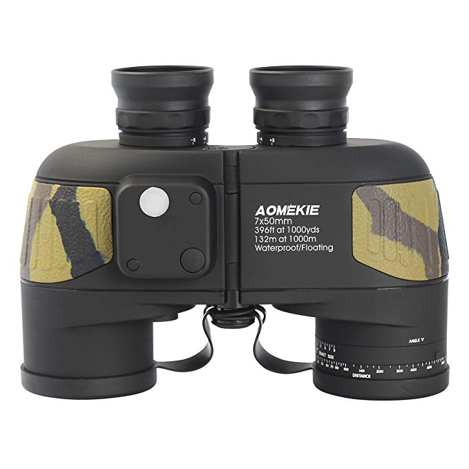 Aomekie Marine Binoculars 7x50 Waterproof Fogproof with Compass Rangefinder BAK4 Prism Lens for Navigation Bird Watching Boating and Hunting (Army Camouflage)