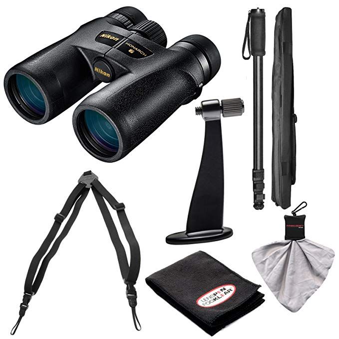 Nikon Monarch 7 10x42 ED ATB Waterproof/Fogproof Binoculars with Case + Harness + Tripod Adapter & Monopod + Kit