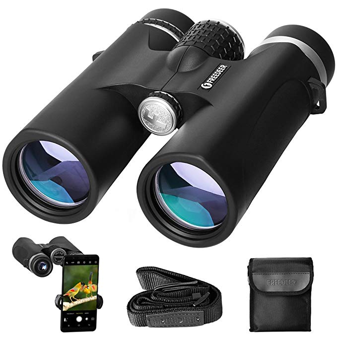 10x42 Binoculars for Adults, Compact Binocular for Bird Watching Sightseeing Travel Hunting Concerts Sports, Bak4 Roof Prism, FMC Optics, with Phone Mount Strap Carrying Bag