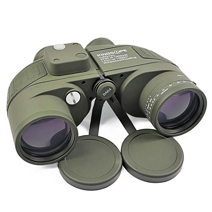 Kingscope 7X50 HD Military Marine Binoculars with Illuminated Reticle Rangefinder & Compass, BAK4 Porro Prism - Floating/Waterproof / Fogproof for Navigation, Boating, Fishing, Water Sports, Hunting