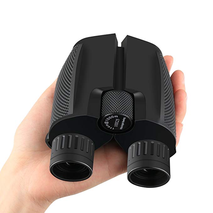 Binoculars for Adults Kids, 10x25 Folding High Powered, Extra-Wide Field of View for The Brightest, Clearest Detail. Close Focus for Closer Views. Phase Coated. Waterproof and Fog Proof.