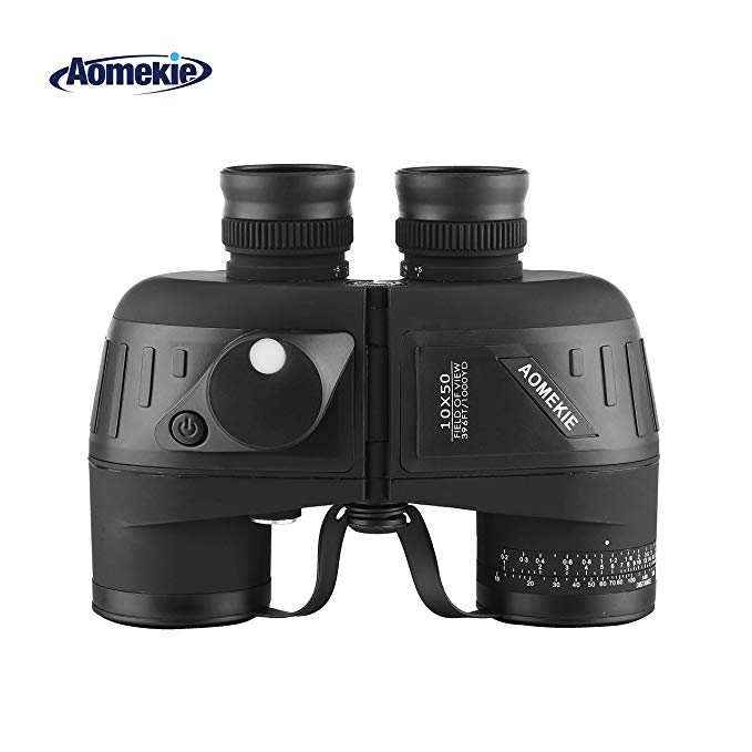 Aomekie Waterproof Fogproof Marine Binoculars for Adults, 10x50 Military Binoculars with Rangefinder Compass BAK4 Prism Lens for Navigation Birdwatching Boating Hunting (Black)