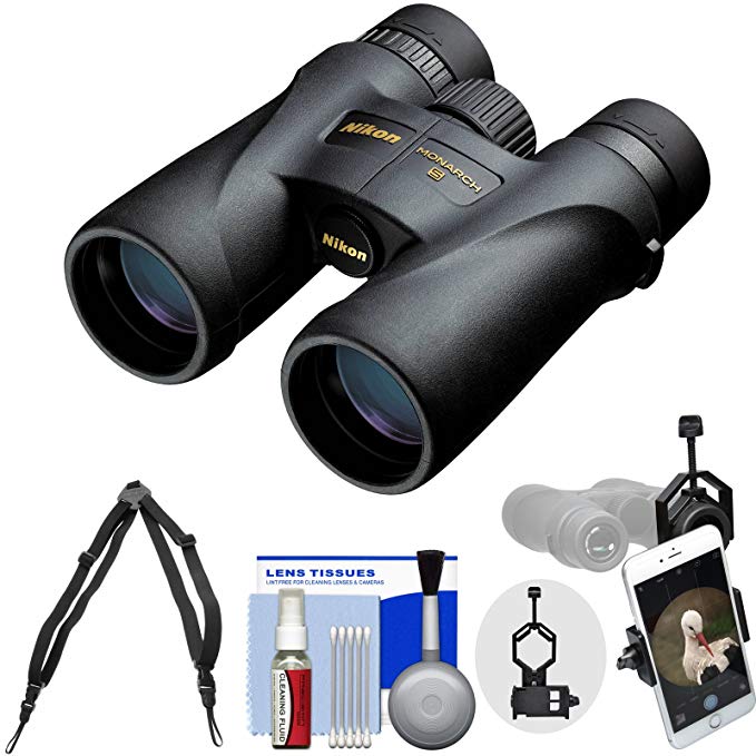 Nikon Monarch 5 8x42 ED ATB Waterproof/Fogproof Binoculars with Case + Harness + Smartphone Adapter + Cleaning Kit
